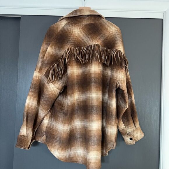 Steve Madden Fringe With Benefits Jacket / Shacket / Button Up Coat Brown sz XL - Picture 9 of 9